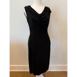 Lauren Ralph Lauren‎ Black Sleeveless Cowl Neck Dress Ruched Sheath Bodycon 6